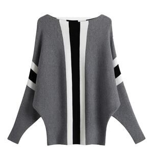 NWT Ckikiou Women's Grey Lightweight Boat Neck Ribbed Knitted Sweater - SIZE OS